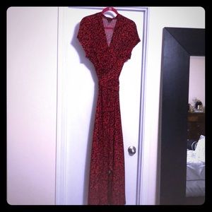 IMAN red leopard faux wrap dress